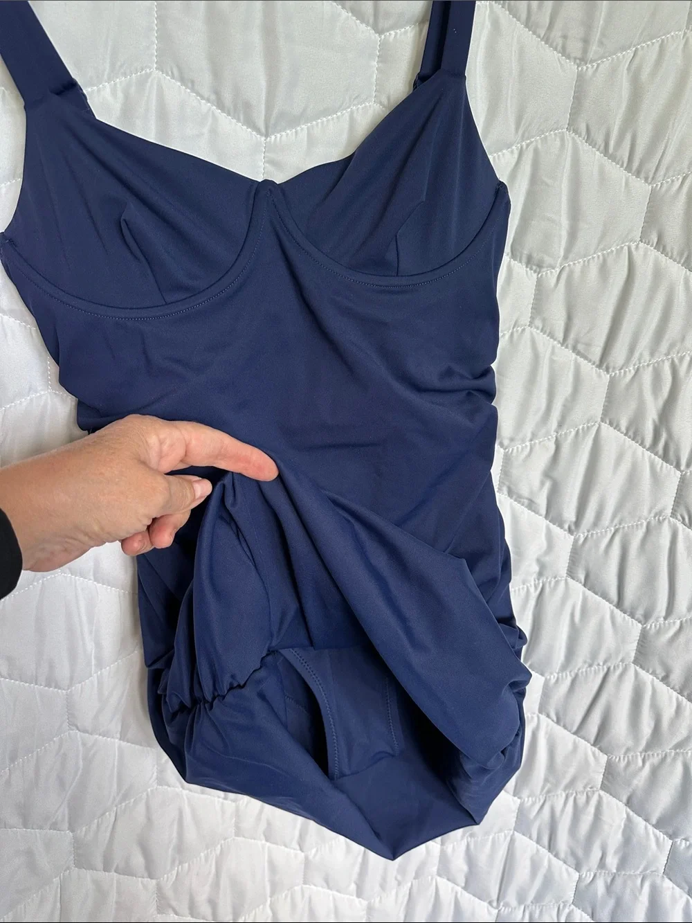SKIMS Navy Ruched One-Piece Swimsuit with Tank Straps